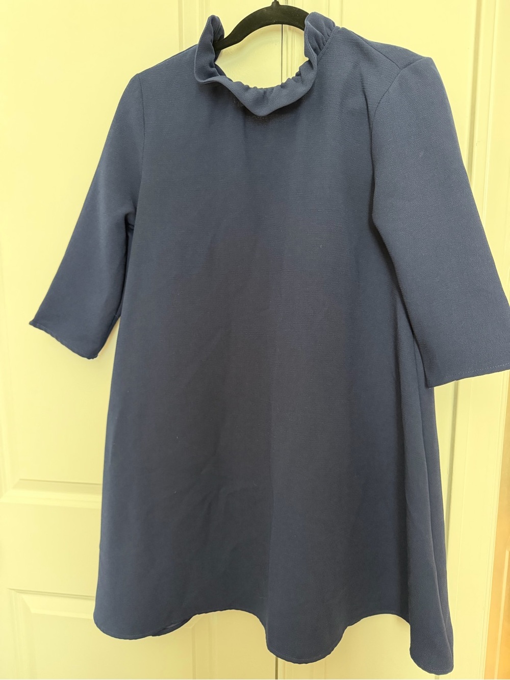 Pomander Place Navy Ruffle Neck A-Line Dress